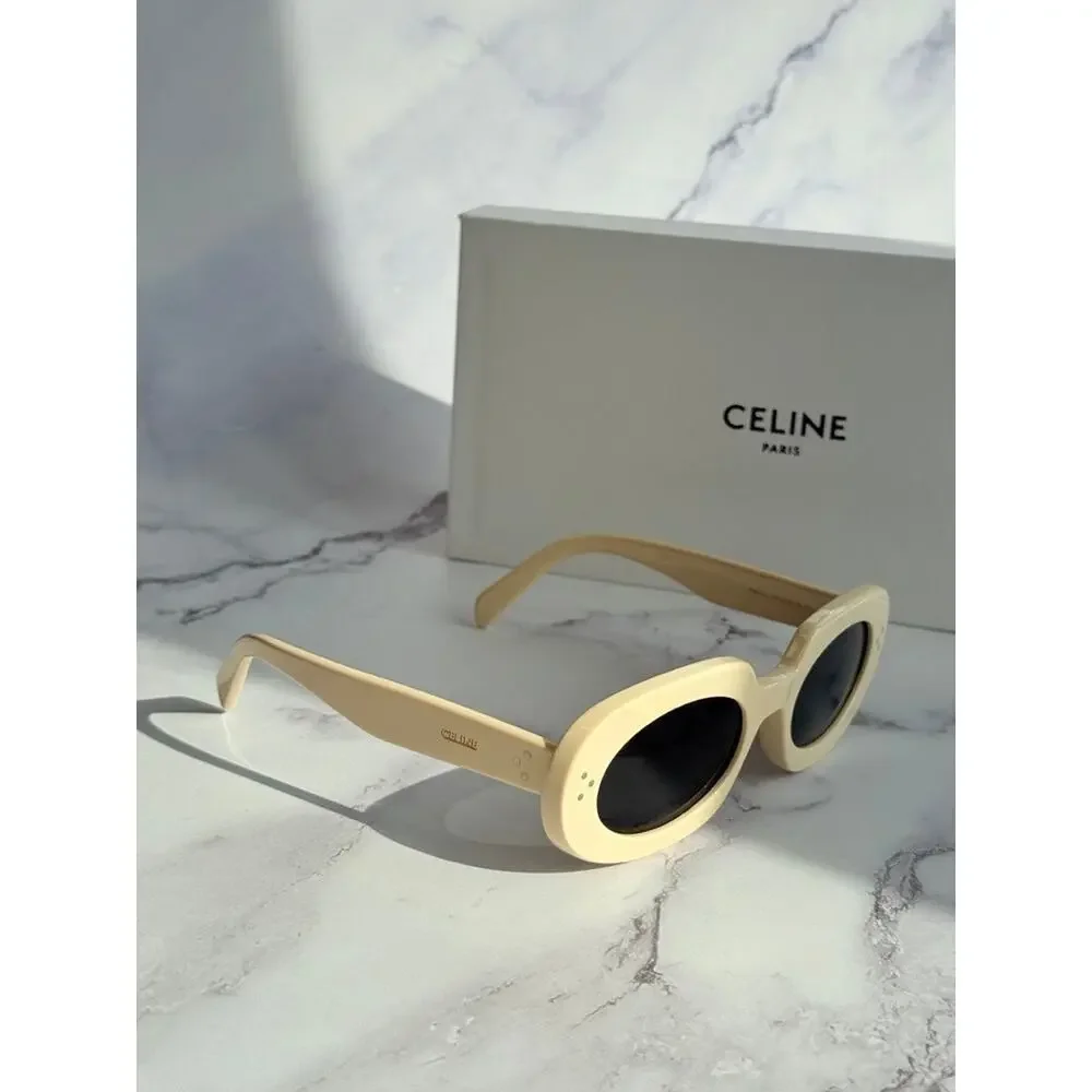 NEW Celine CL40276U Ivory White Bold Oval Sunglasses - Picture 5 of 7